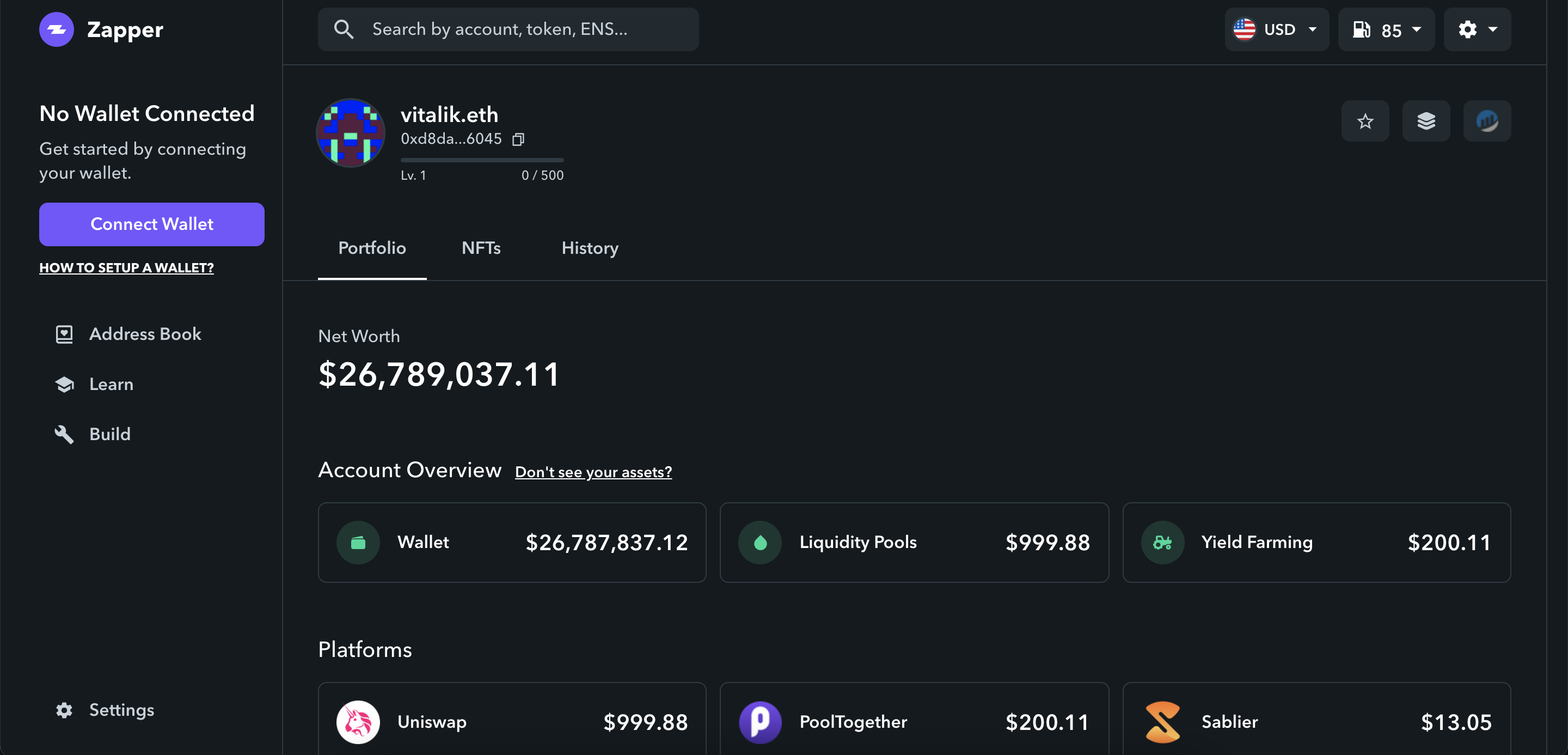 Zapper Finance Portfolio Tool
