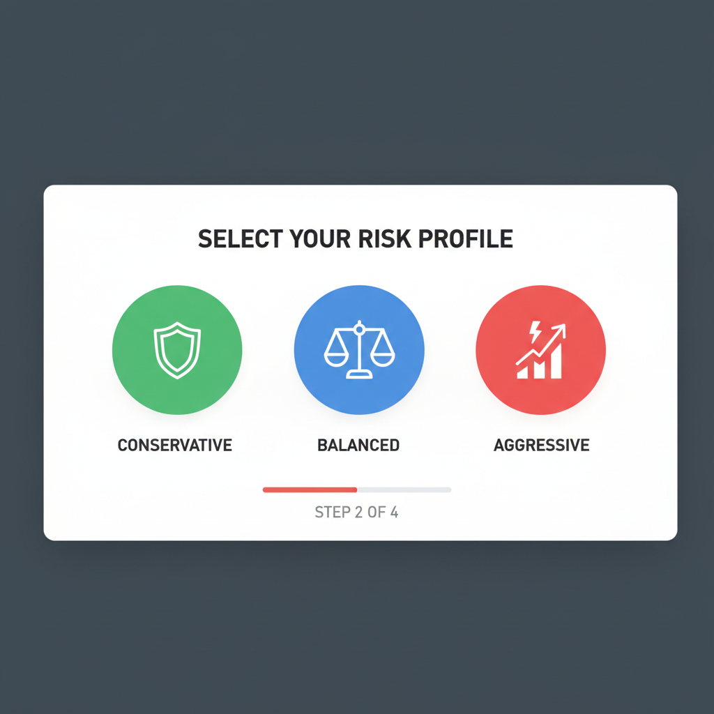 DeFi app risk profile selector with conservative balanced aggressive options