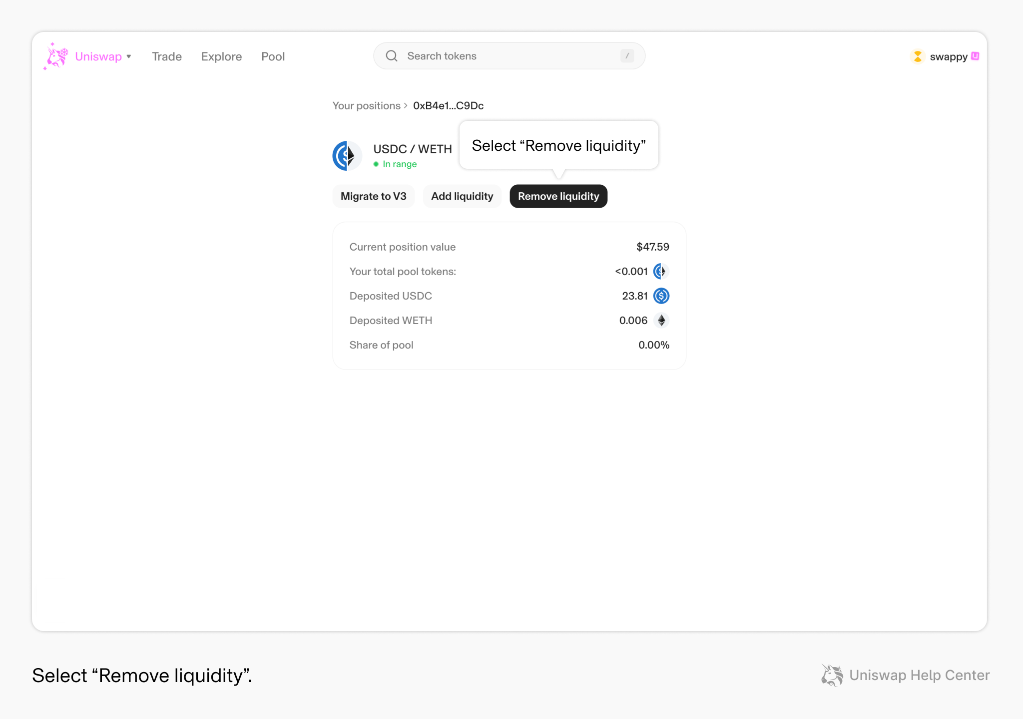 Uniswap remove liquidity