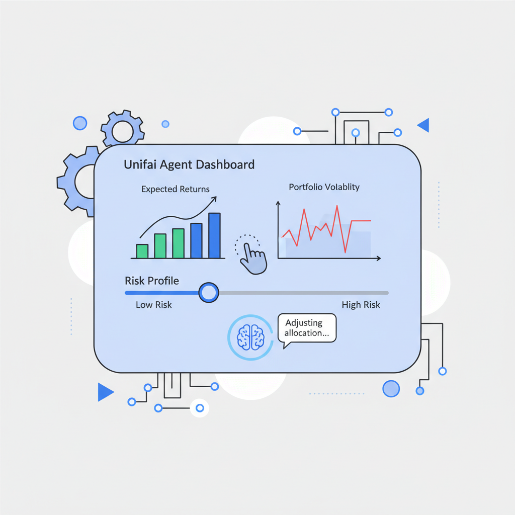 adjusting risk profile slider on unifai agent dashboard, charts and ai elements
